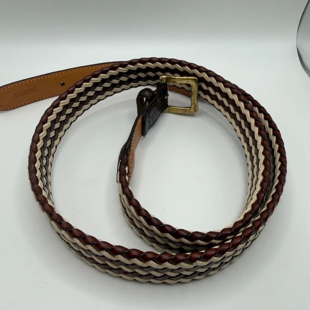 Mens‎ Woven Braided Leather Belt Brown Cream Crocodile Embossed Size 38